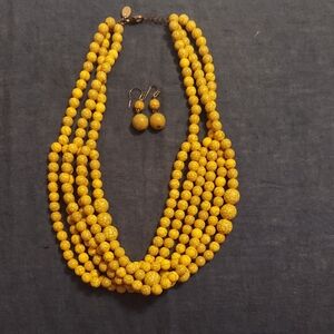 Yellow Beaded Necklace and Earring Set